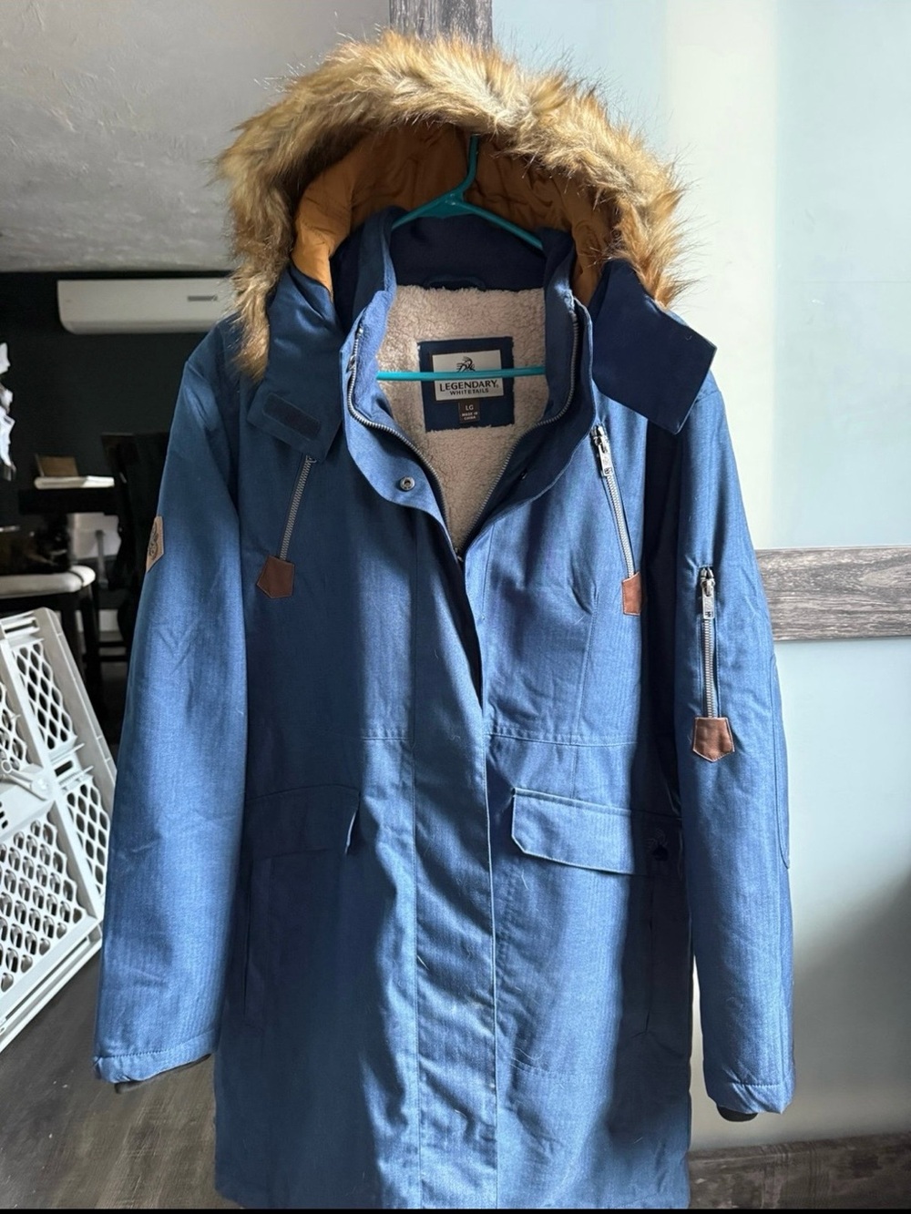 Legendary Blue Parka Jacket with Faux Fur Hood